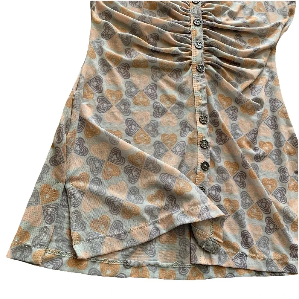 Free People Blouse Women Size XS Heart Print  Light Colors  Long‎ Sleeve